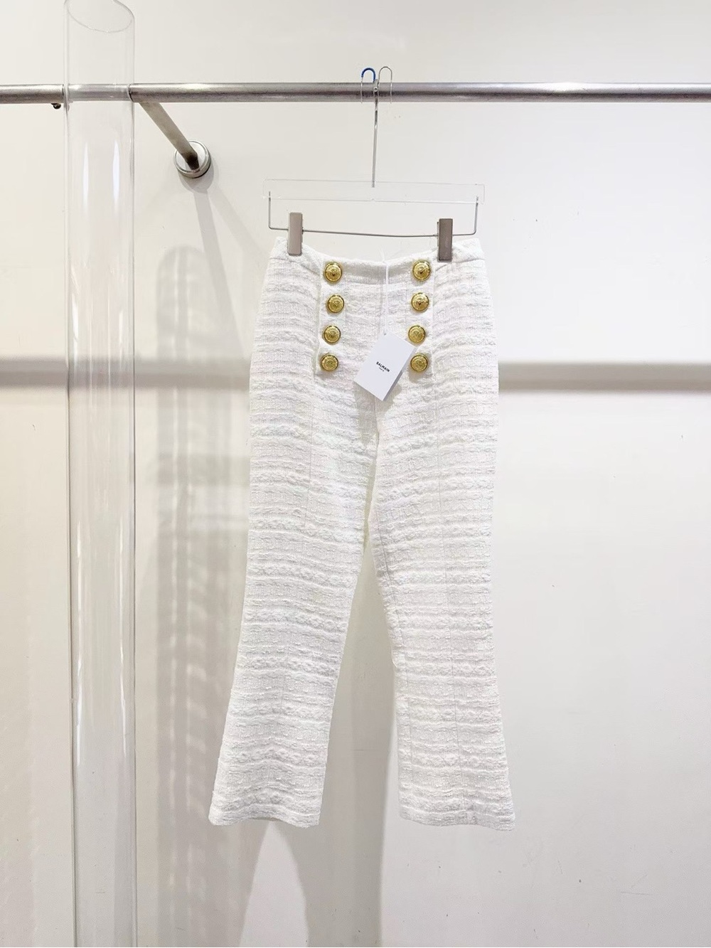 🚩steal Balmain White Tweed Sailor Button Pants